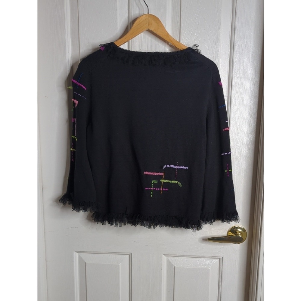Vintage Michael Simon Y2K Black Embroidered Cardigan Jacket Colorful Tulle - Picture 9 of 9
